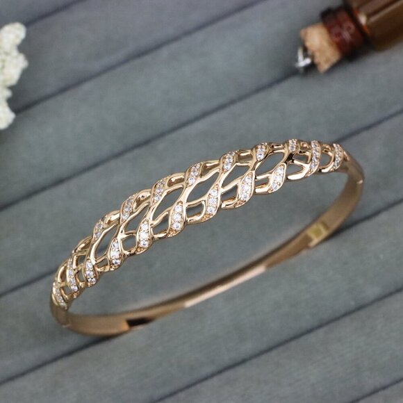 Elegant Rose Gold Chain Design Bangle with Sparkling Accents, XPBL0598 - Picture 1 of 12